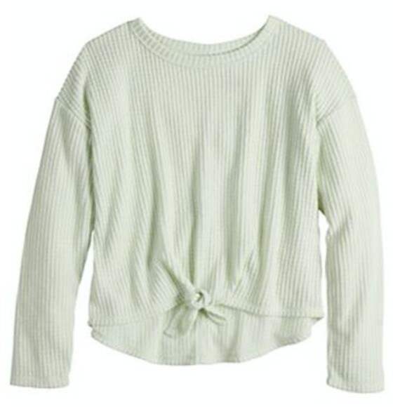 SO Girls Green Top Waffle Knit L Sleeve W/ Front Tie Size S (7) NWT Retails: $28 - Picture 1 of 2
